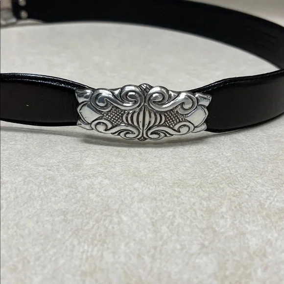 Black Leather Belt with Silver Buckle fossil size M - Picture 3 of 6